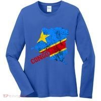 Democratic Republic Of Congo Map Congolese Flag Africa Pride Cute Gift Women's Long Sleeve Shirt thumb 0