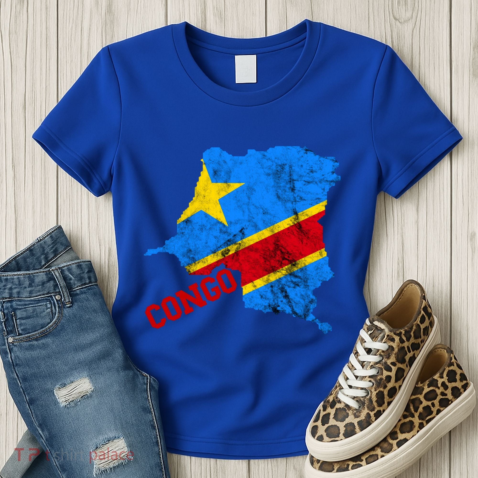 Democratic Republic Of Congo Map Congolese Flag Africa Pride Cute Gift Women's T-Shirt