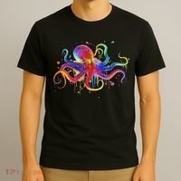 Dripping Rainbow Octopus Psychedelic Colorful Octopus T-Shirt thumb 3
