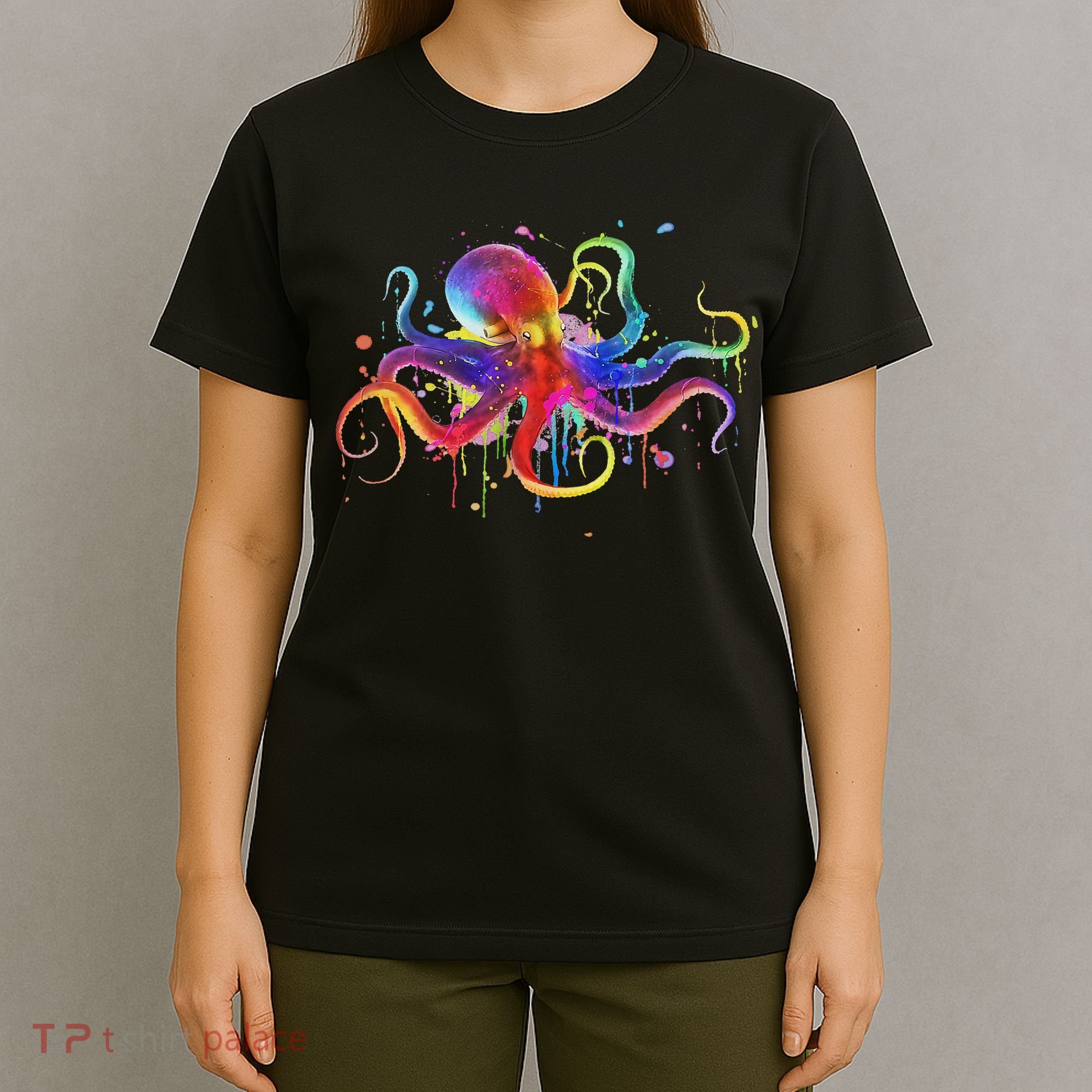 Dripping Rainbow Octopus Psychedelic Colorful Octopus T-Shirt