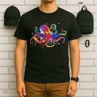 Dripping Rainbow Octopus Psychedelic Colorful Octopus T-Shirt thumb 6