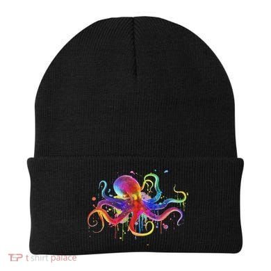 Dripping Rainbow Octopus Psychedelic Colorful Octopus Beanie