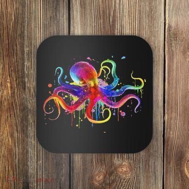 Dripping Rainbow Octopus Psychedelic Colorful Octopus Coaster