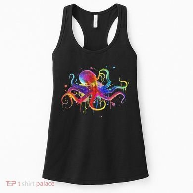 Dripping Rainbow Octopus Psychedelic Colorful Octopus Women's Tank Top