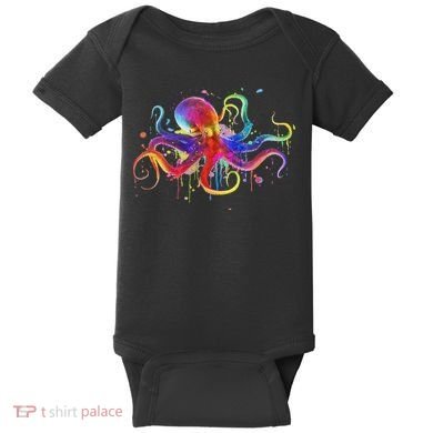 Dripping Rainbow Octopus Psychedelic Colorful Octopus Baby Bodysuit