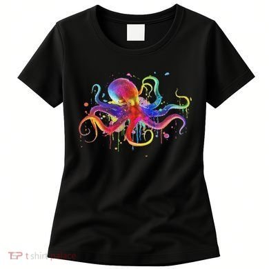 Dripping Rainbow Octopus Psychedelic Colorful Octopus Women's T-Shirt