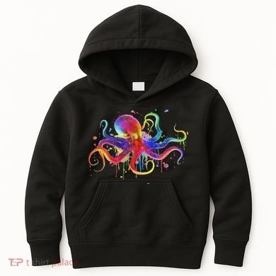 Dripping Rainbow Octopus Psychedelic Colorful Octopus Kids Hoodie