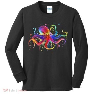Dripping Rainbow Octopus Psychedelic Colorful Octopus Kids Long Sleeve Shirt