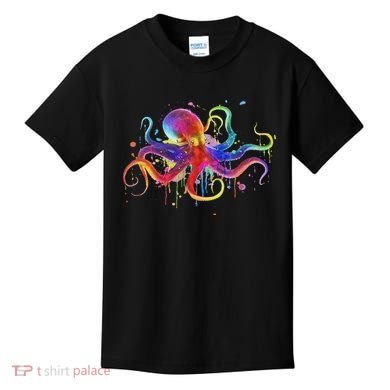 Dripping Rainbow Octopus Psychedelic Colorful Octopus Kids T-Shirt