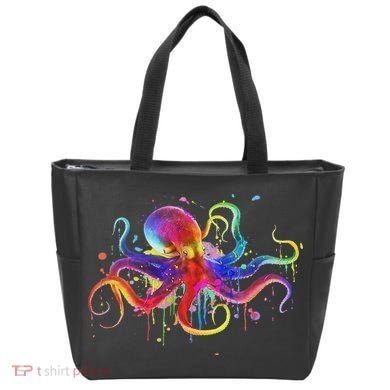 Dripping Rainbow Octopus Psychedelic Colorful Octopus Tote Bag