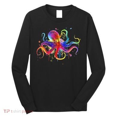 Dripping Rainbow Octopus Psychedelic Colorful Octopus Long Sleeve Shirt