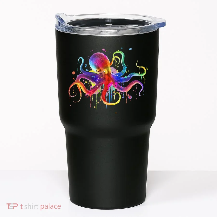 Dripping Rainbow Octopus Psychedelic Colorful Octopus Tumbler