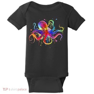 Dripping Rainbow Octopus Psychedelic Colorful Octopus Baby Bodysuit