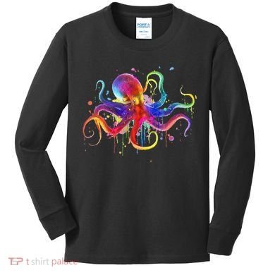 Dripping Rainbow Octopus Psychedelic Colorful Octopus Kids Long Sleeve Shirt