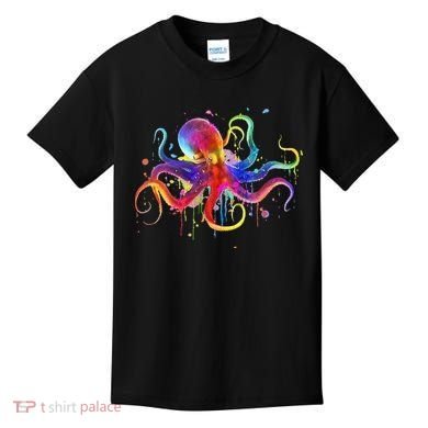 Dripping Rainbow Octopus Psychedelic Colorful Octopus Kids T-Shirt
