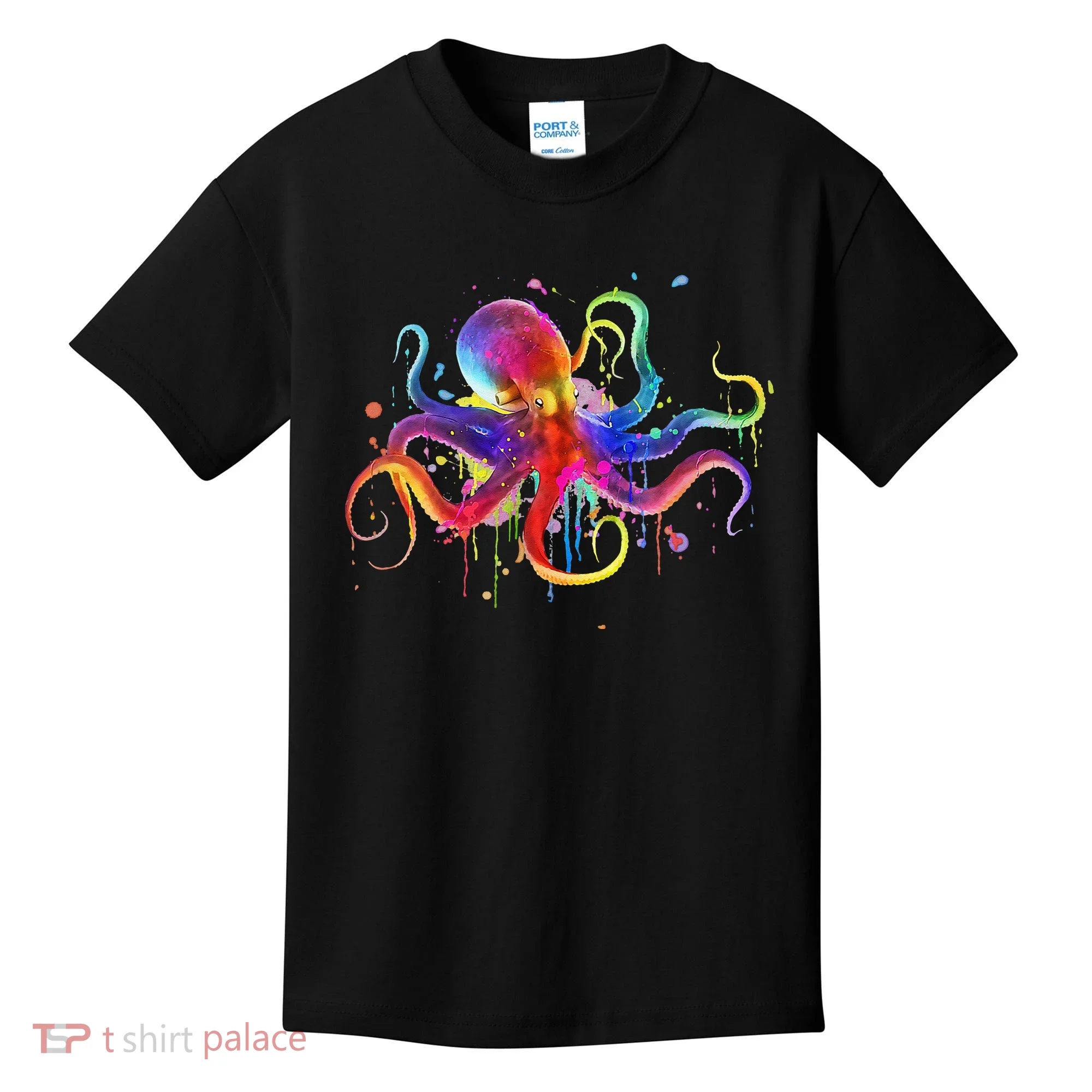 Dripping Rainbow Octopus Psychedelic Colorful Octopus Kids T-Shirt