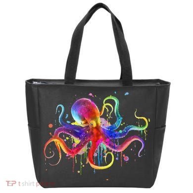 Dripping Rainbow Octopus Psychedelic Colorful Octopus Tote Bag