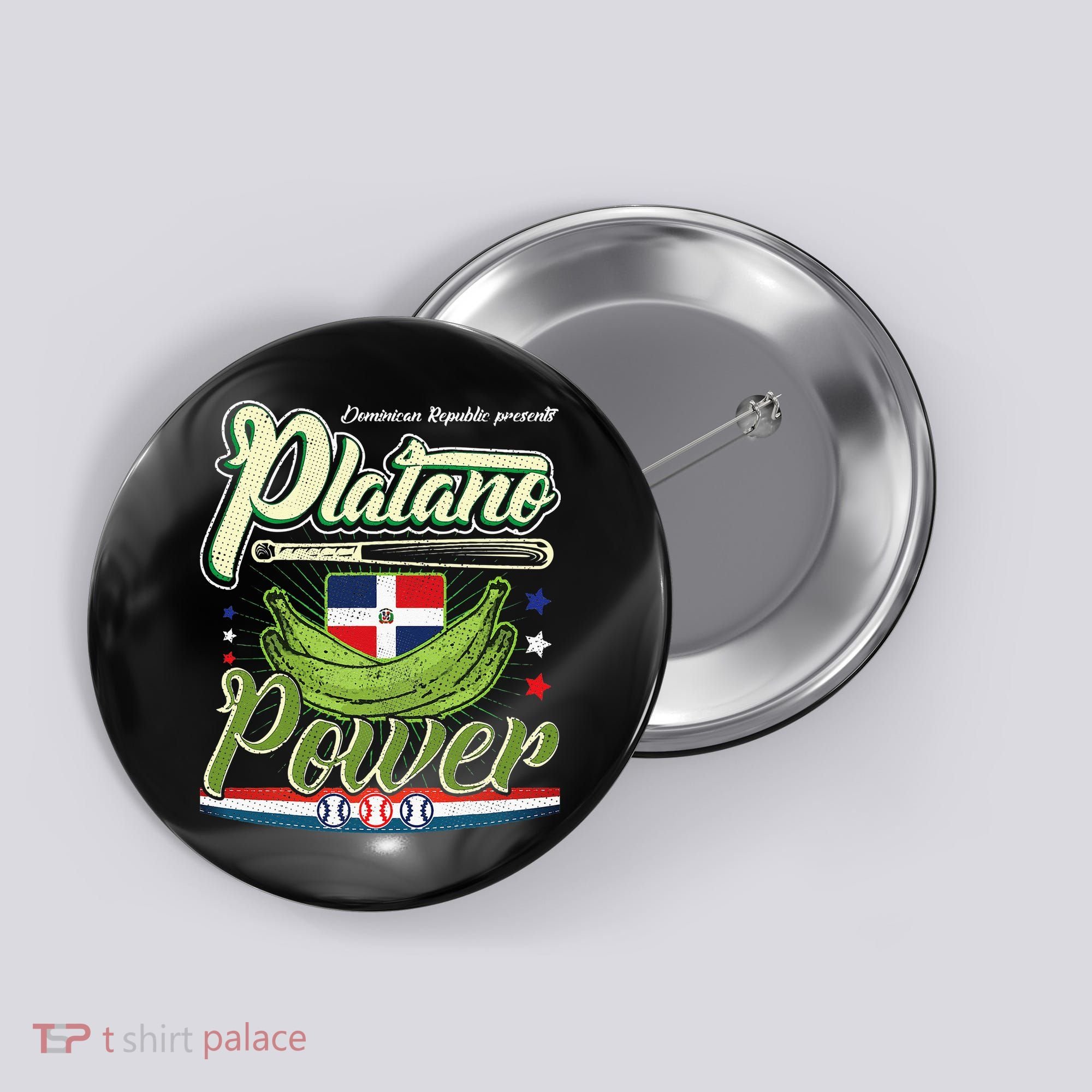 Dominican Republic Platano Power Baseball DR Flag Button