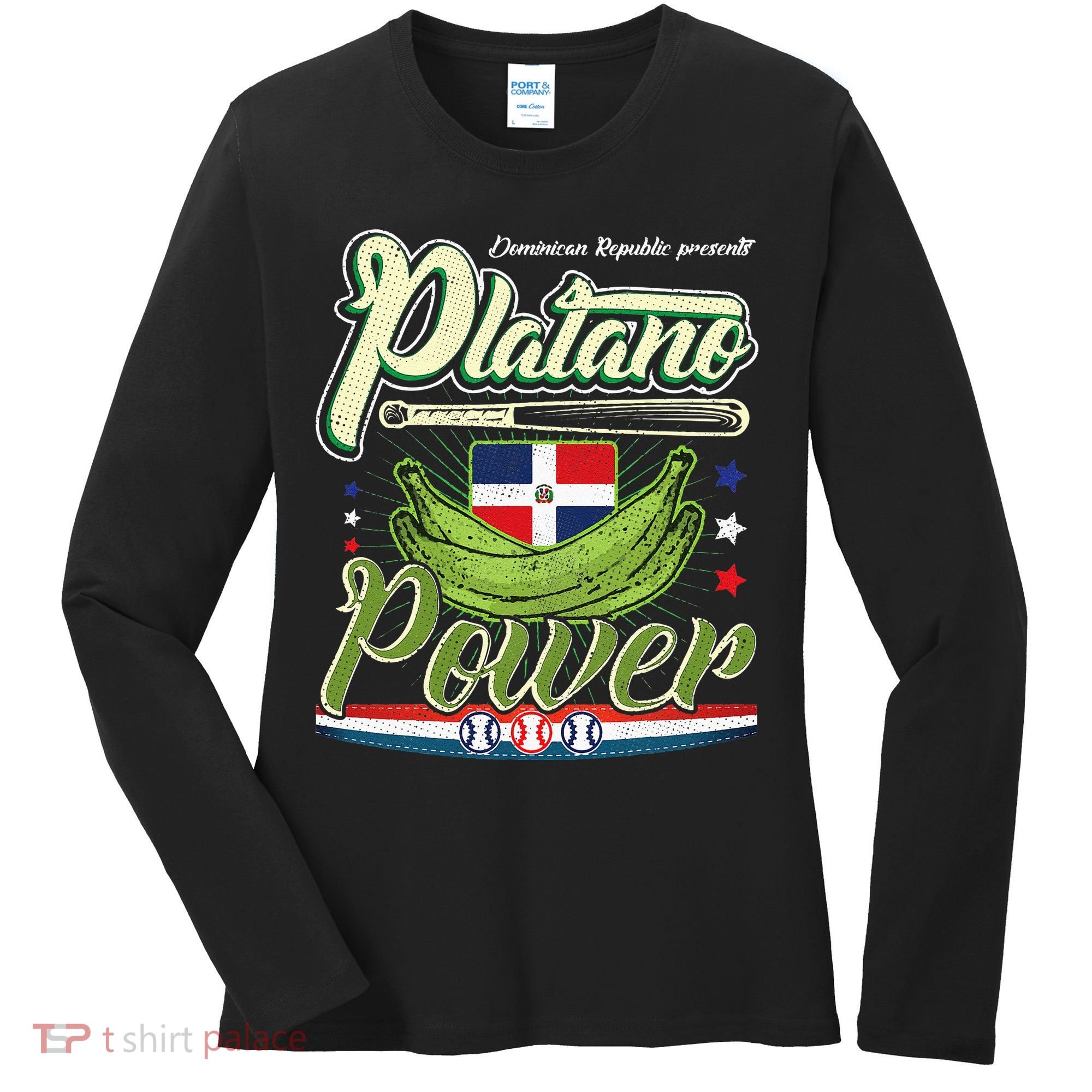 Dominican Republic Platano Power Baseball DR Flag Women's Long Sleeve Shirt