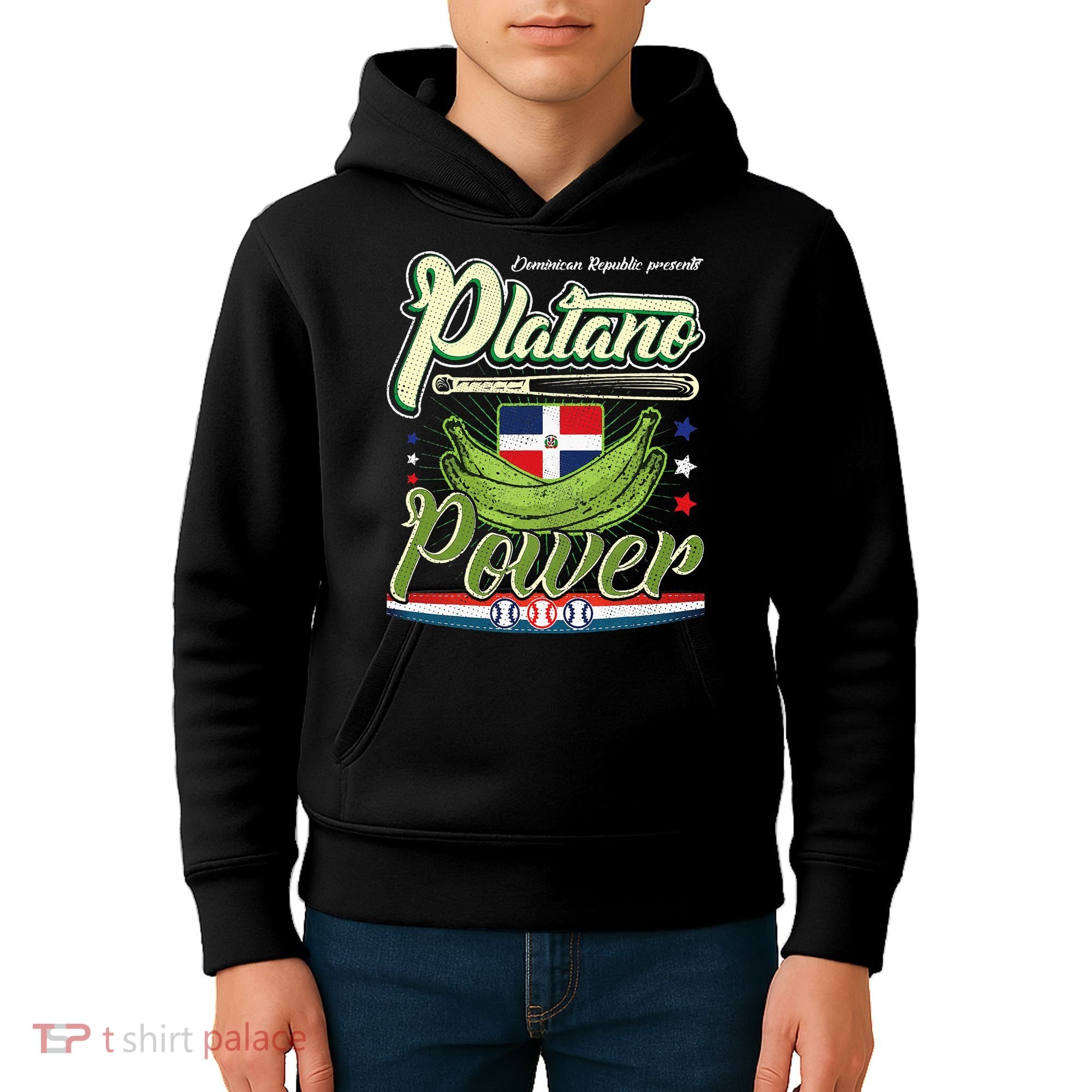Dominican Republic Platano Power Baseball DR Flag Kids Hoodie