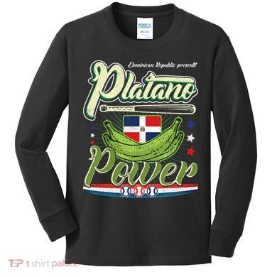 Dominican Republic Platano Power Baseball DR Flag Kids Long Sleeve Shirt