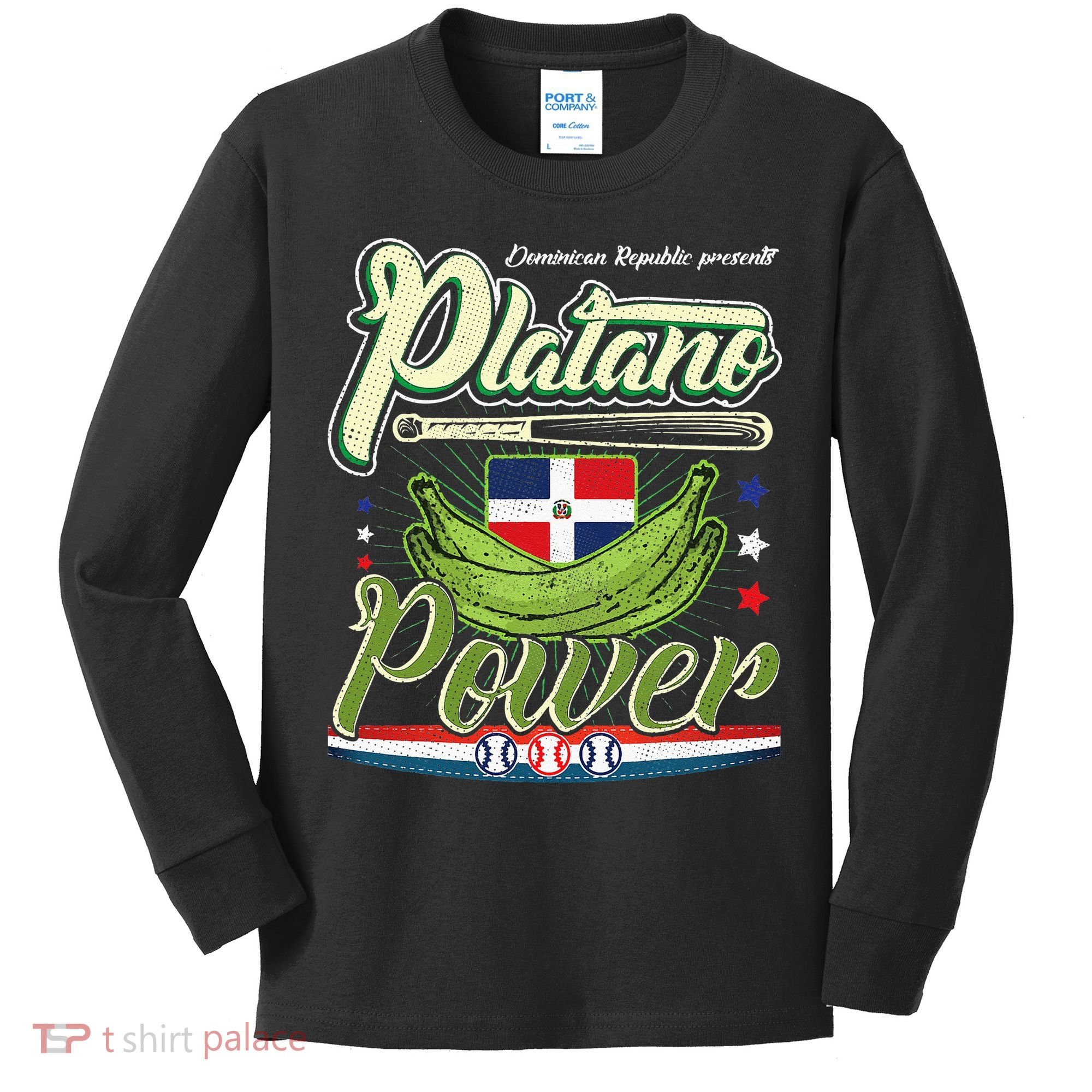 Dominican Republic Platano Power Baseball DR Flag Kids Long Sleeve Shirt