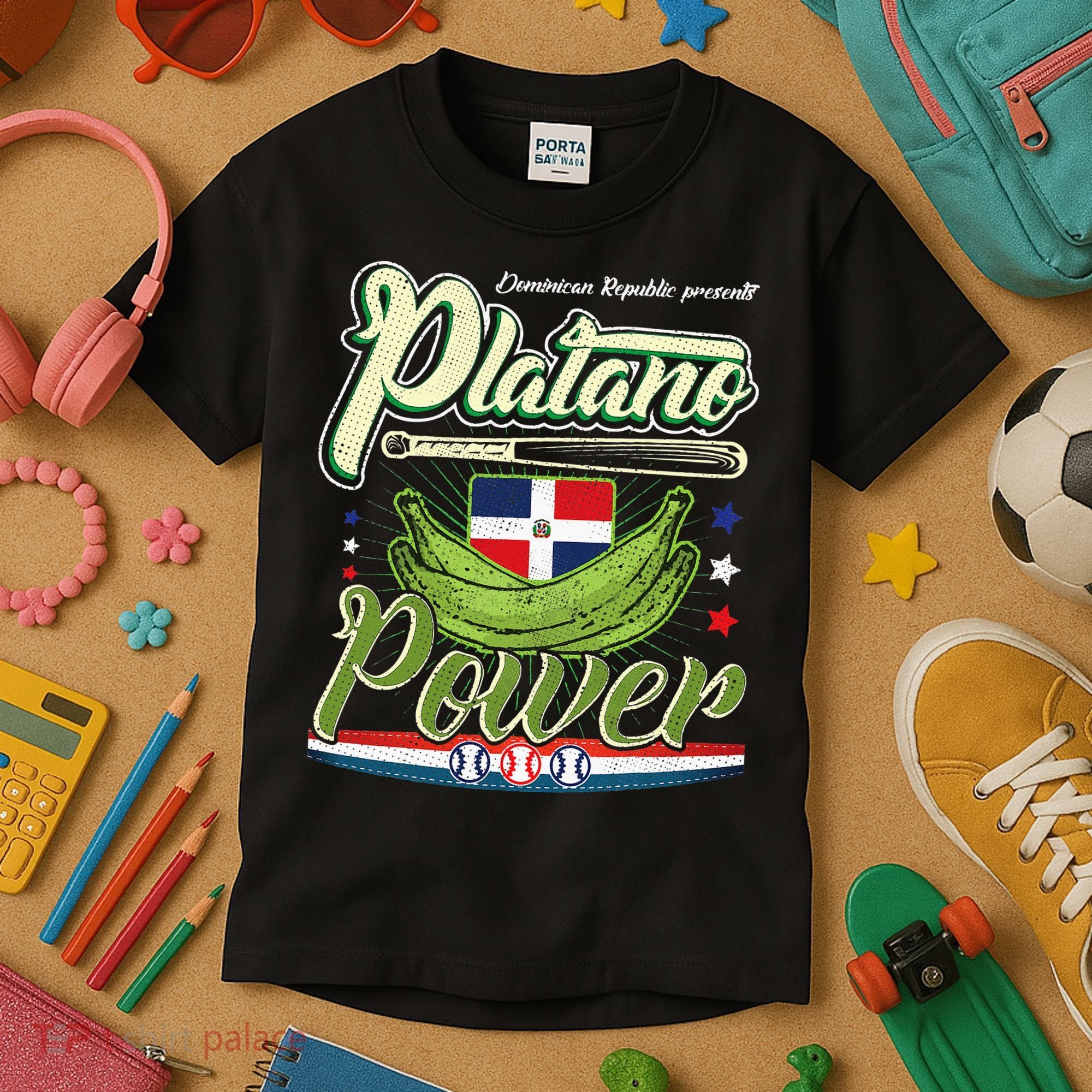 Dominican Republic Platano Power Baseball DR Flag Kids T-Shirt