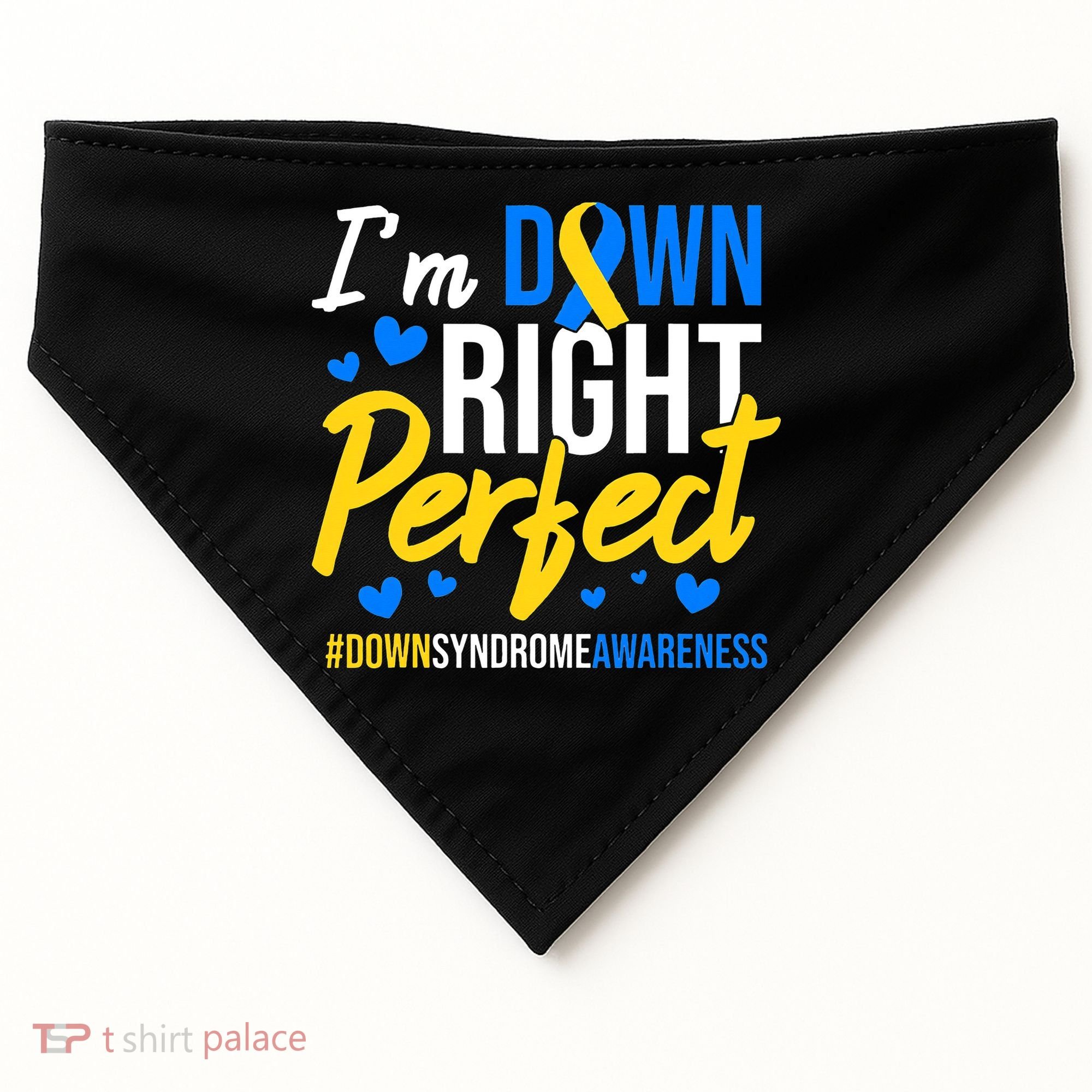 Down Right Perfect World Down Syndrome Awareness Day Ribbon USA-Made Doggie Bandana