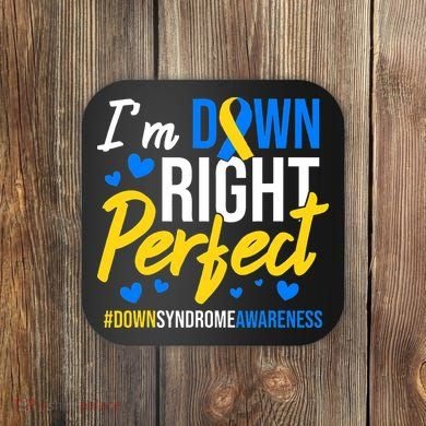 Down Right Perfect World Down Syndrome Awareness Day Ribbon Coaster