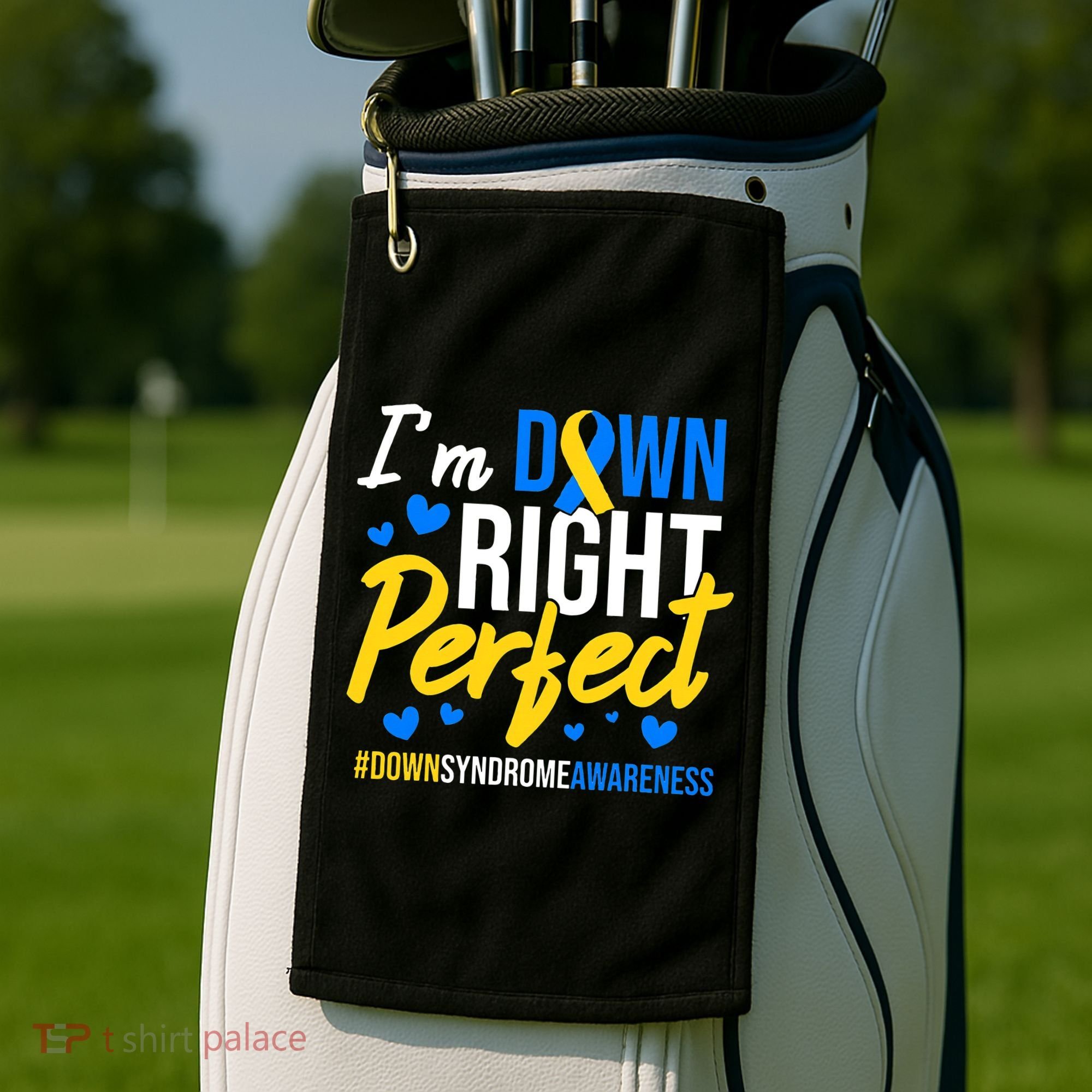 Down Right Perfect World Down Syndrome Awareness Day Ribbon Golf Towel