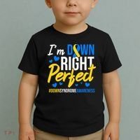 Down Right Perfect World Down Syndrome Awareness Day Ribbon Toddler T-Shirt thumb 2
