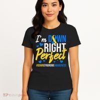 Down Right Perfect World Down Syndrome Awareness Day Ribbon Women's T-Shirt thumb 4
