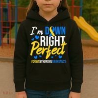 Down Right Perfect World Down Syndrome Awareness Day Ribbon Kids Hoodie thumb 3