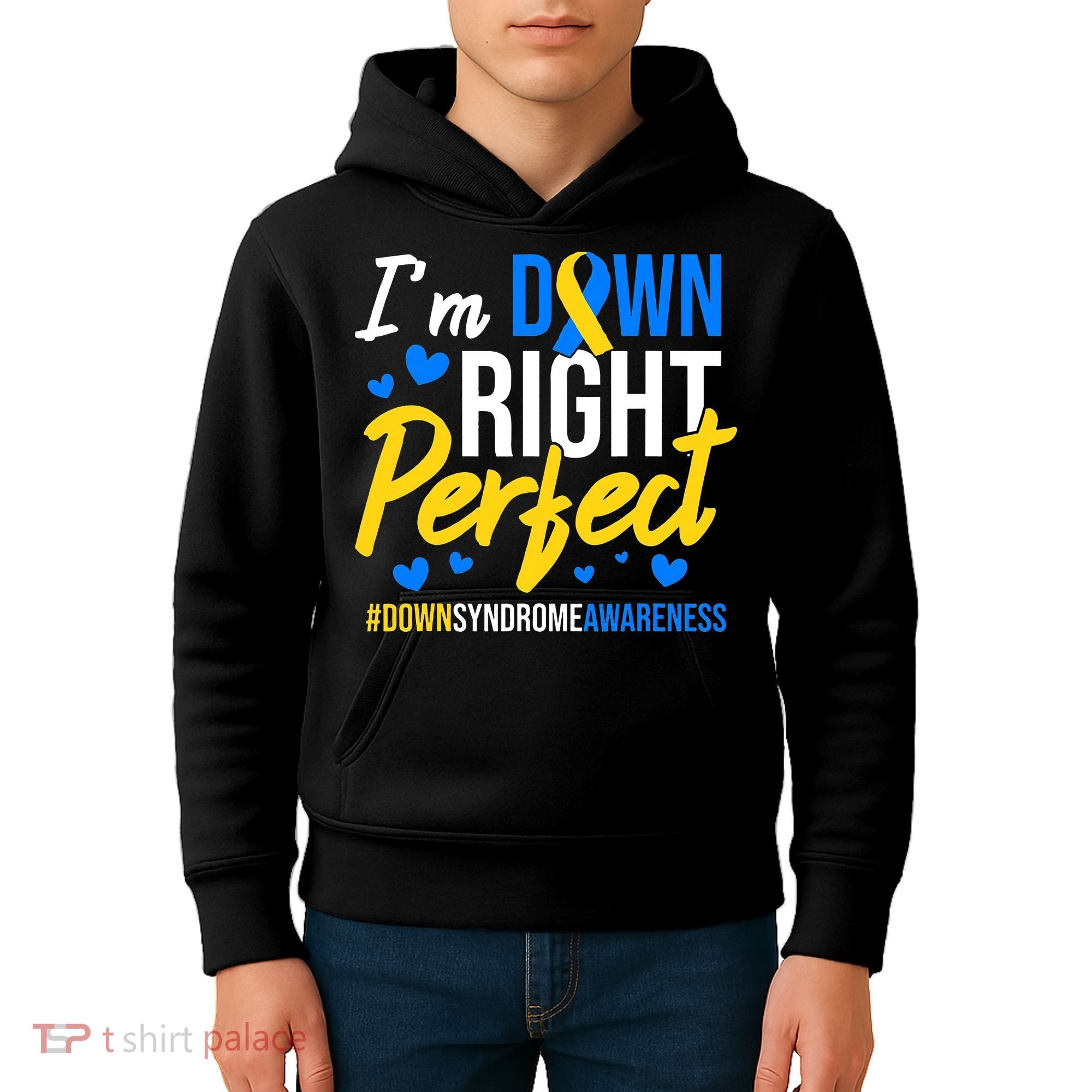 Down Right Perfect World Down Syndrome Awareness Day Ribbon Kids Hoodie