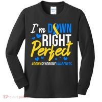 Down Right Perfect World Down Syndrome Awareness Day Ribbon Kids Long Sleeve Shirt thumb 0