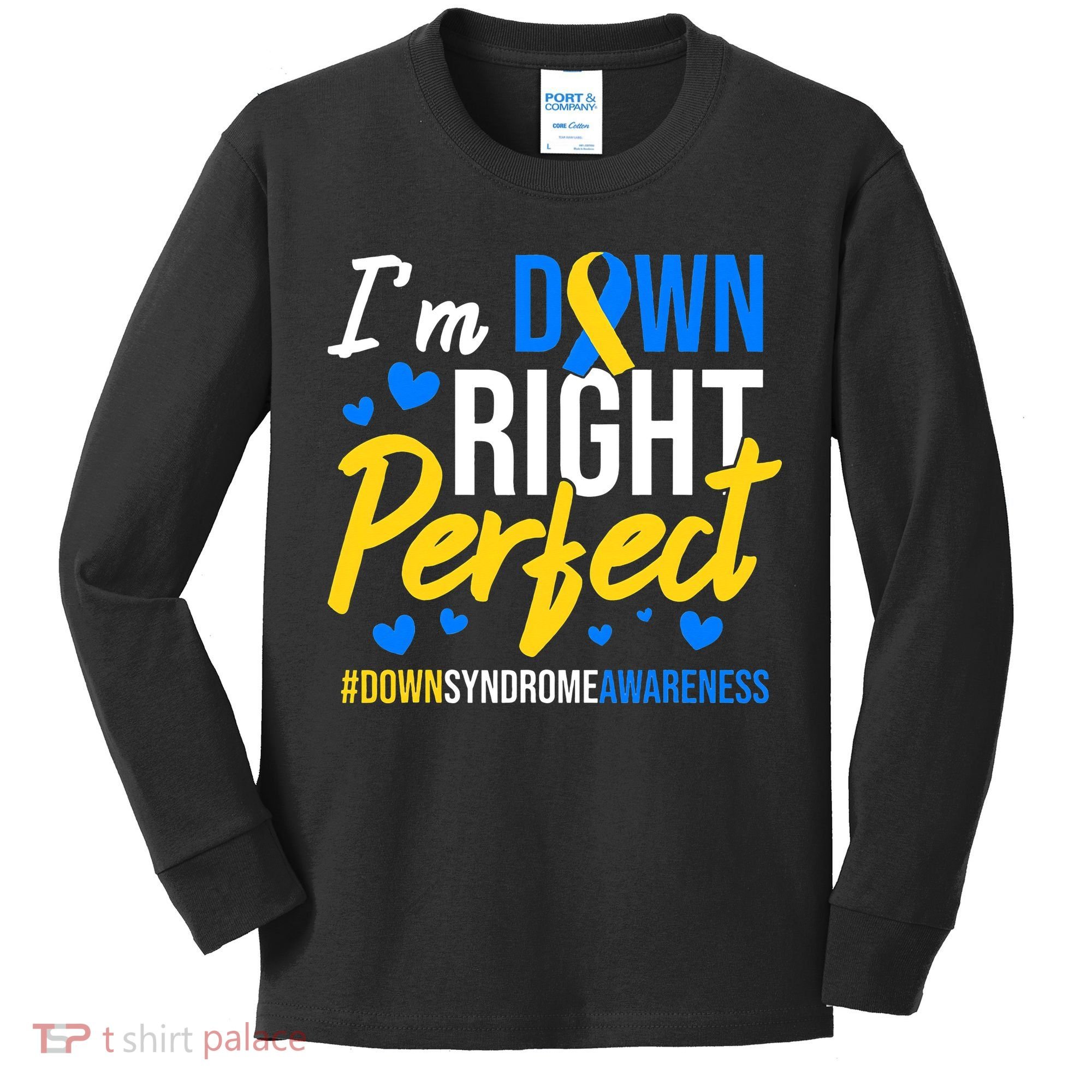 Down Right Perfect World Down Syndrome Awareness Day Ribbon Kids Long Sleeve Shirt