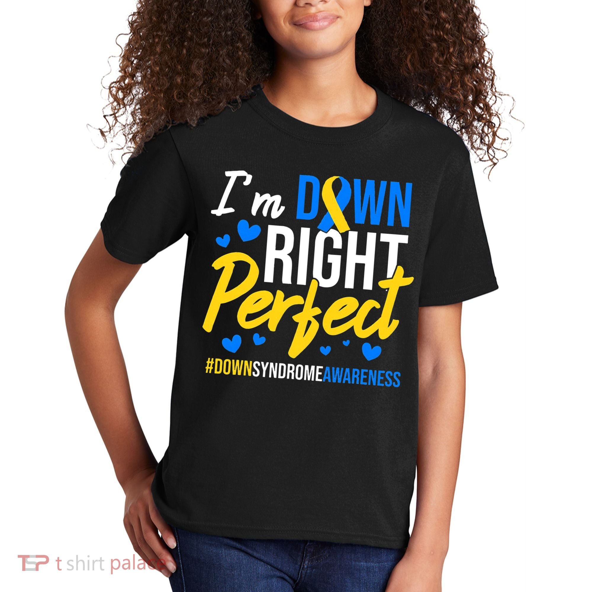 Down Right Perfect World Down Syndrome Awareness Day Ribbon Kids T-Shirt