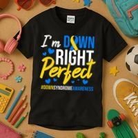 Down Right Perfect World Down Syndrome Awareness Day Ribbon Kids T-Shirt thumb 3