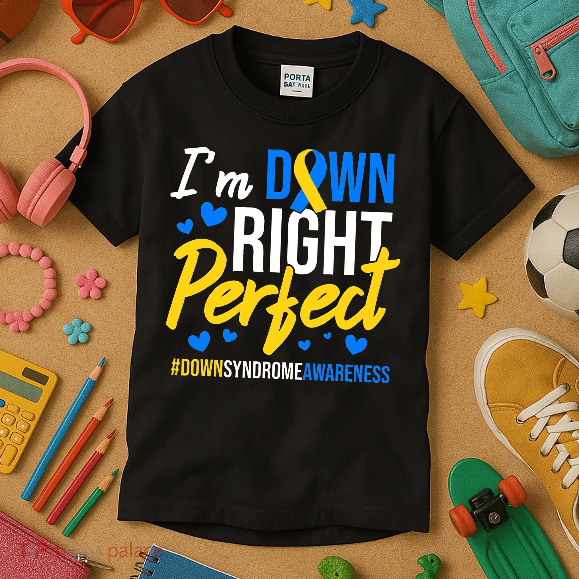 Down Right Perfect World Down Syndrome Awareness Day Ribbon Kids T-Shirt