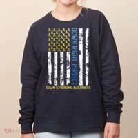 Down Right Perfect Yellow & Blue American Flag Down Syndrome Women's Sweatshirt thumb 0