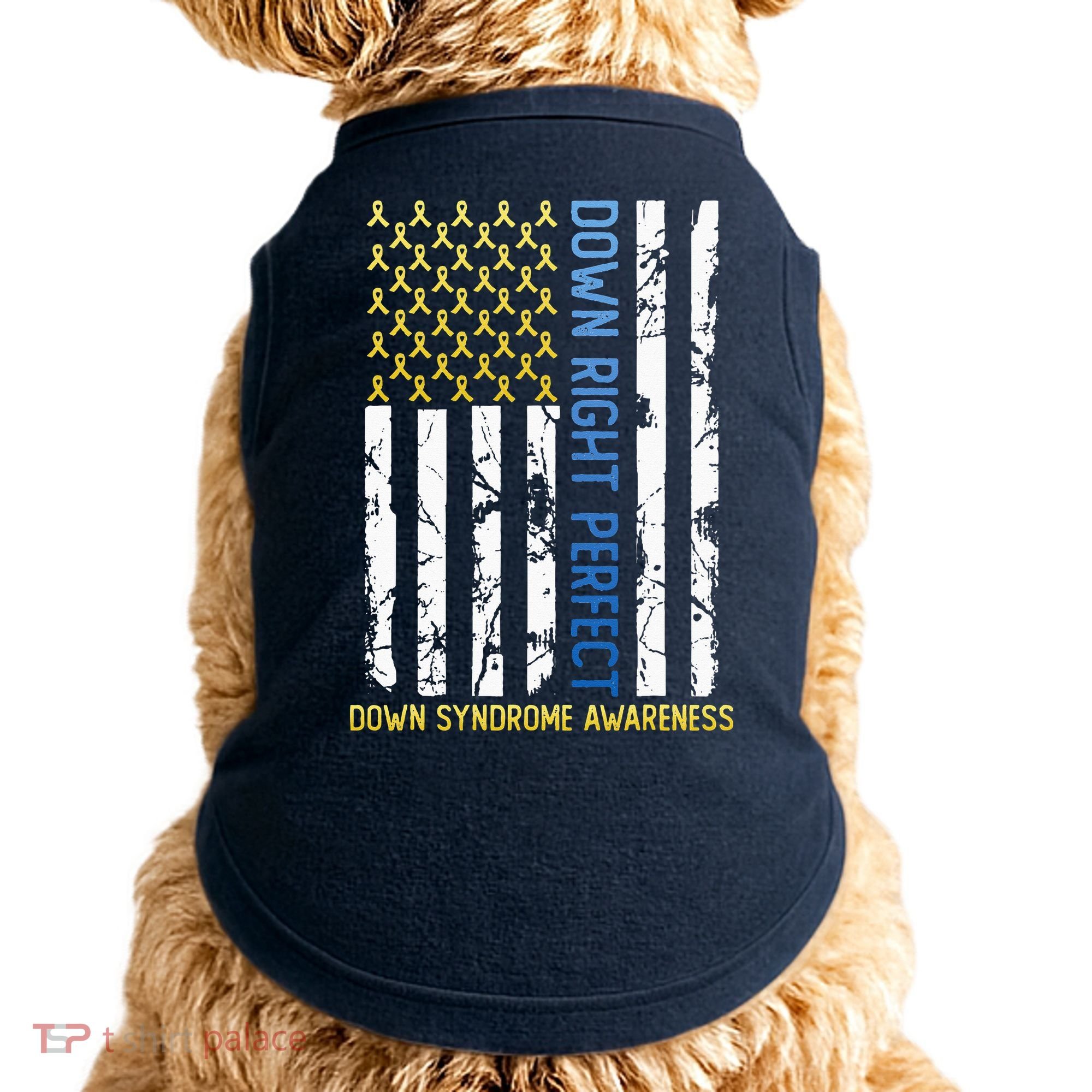 Down Right Perfect Yellow & Blue American Flag Down Syndrome Doggie Tank