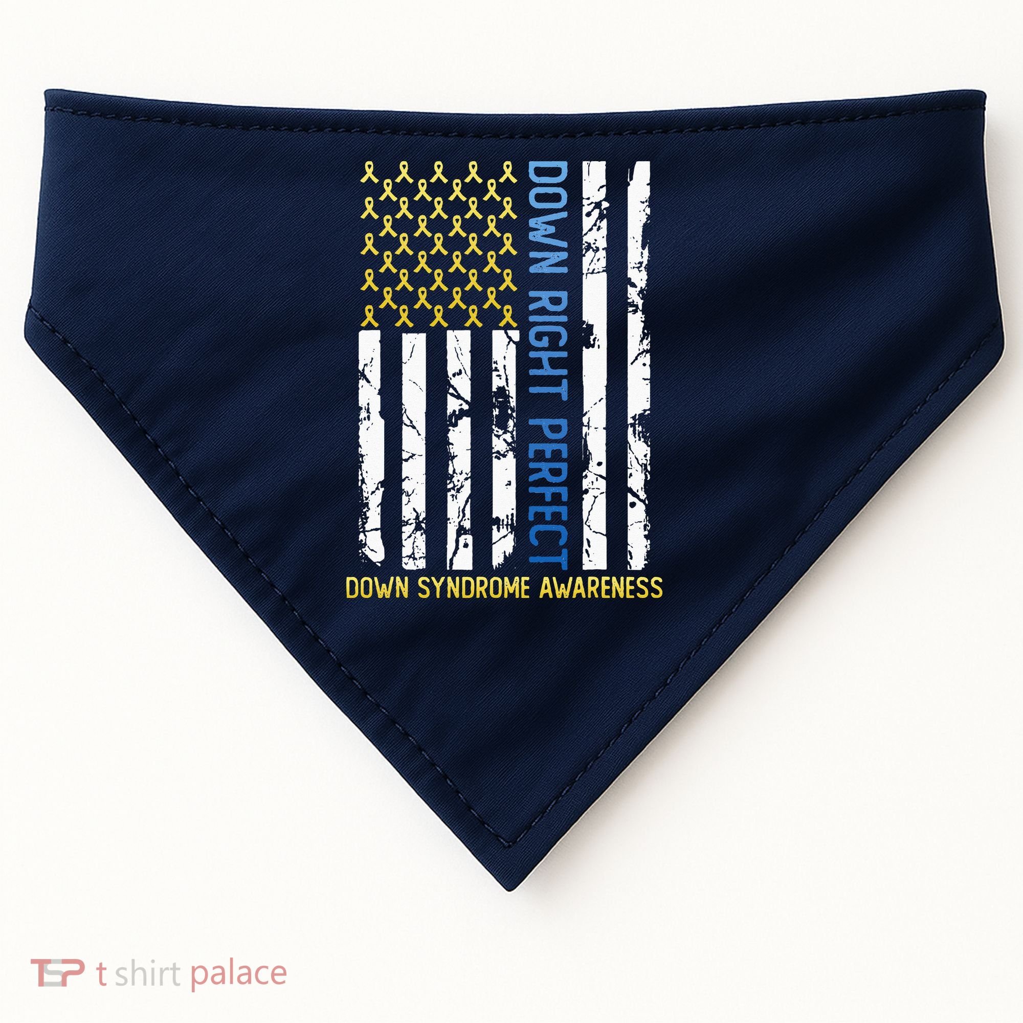 Down Right Perfect Yellow & Blue American Flag Down Syndrome USA-Made Doggie Bandana