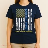 Down Right Perfect Yellow & Blue American Flag Down Syndrome T-Shirt thumb 4