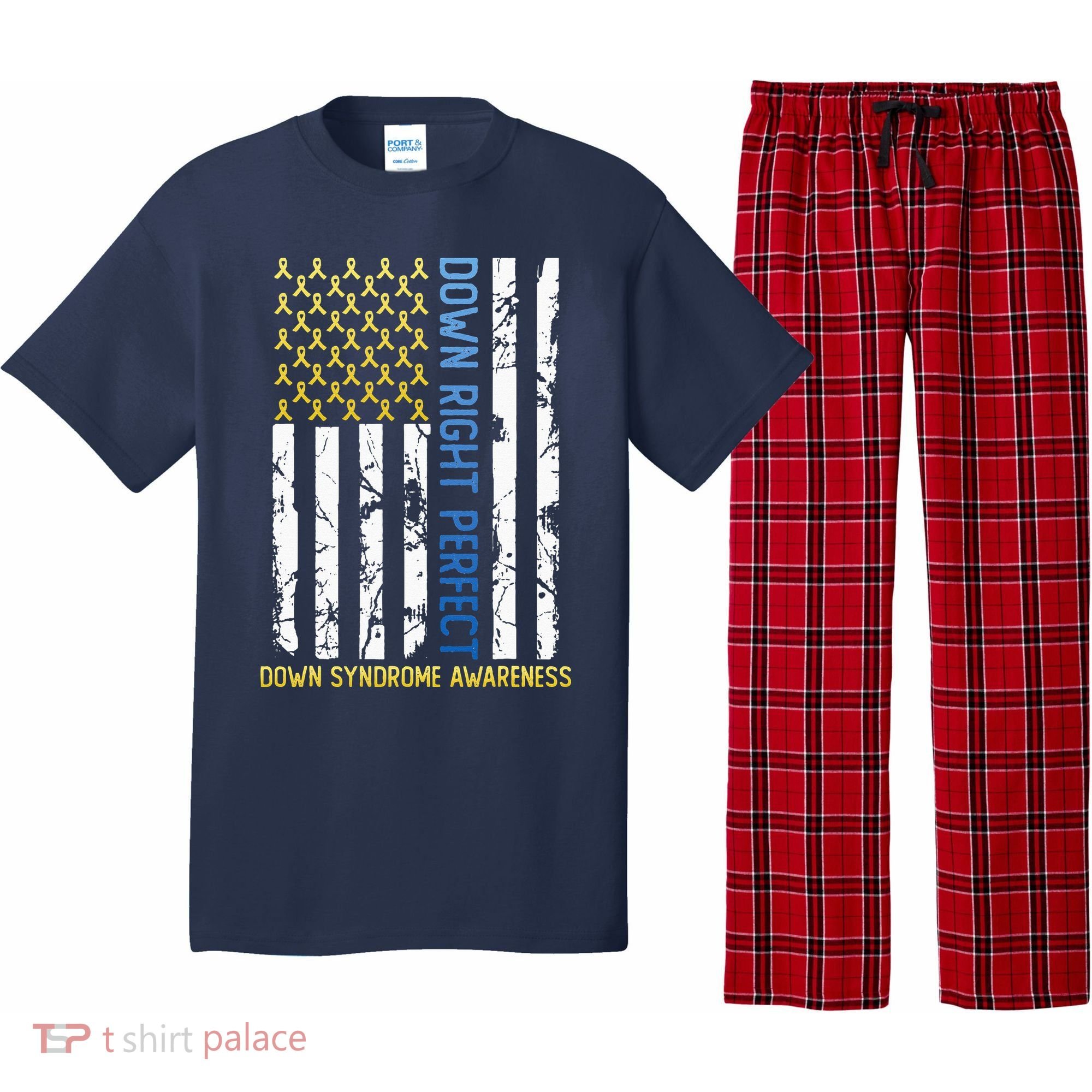 Down Right Perfect Yellow & Blue American Flag Down Syndrome Pajama Set
