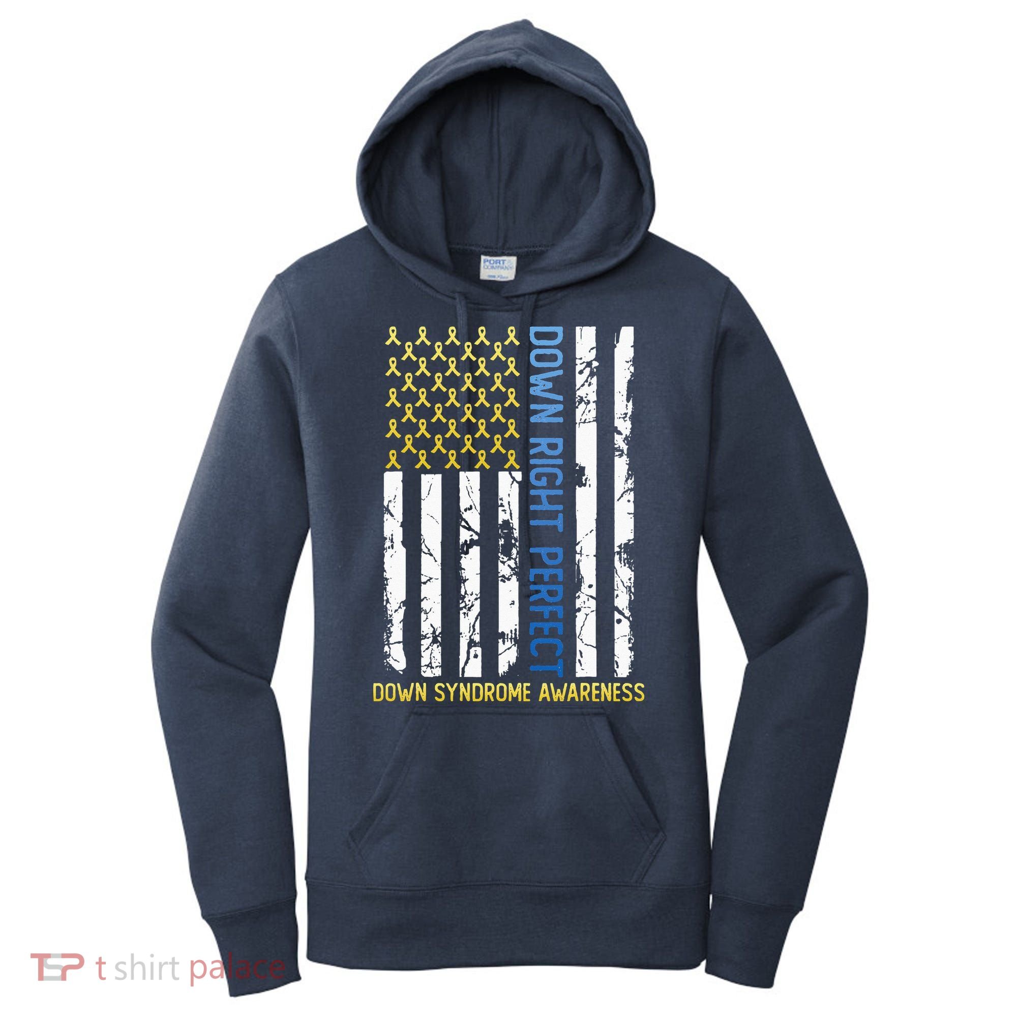 Down Right Perfect Yellow & Blue American Flag Down Syndrome Women's Hoodie