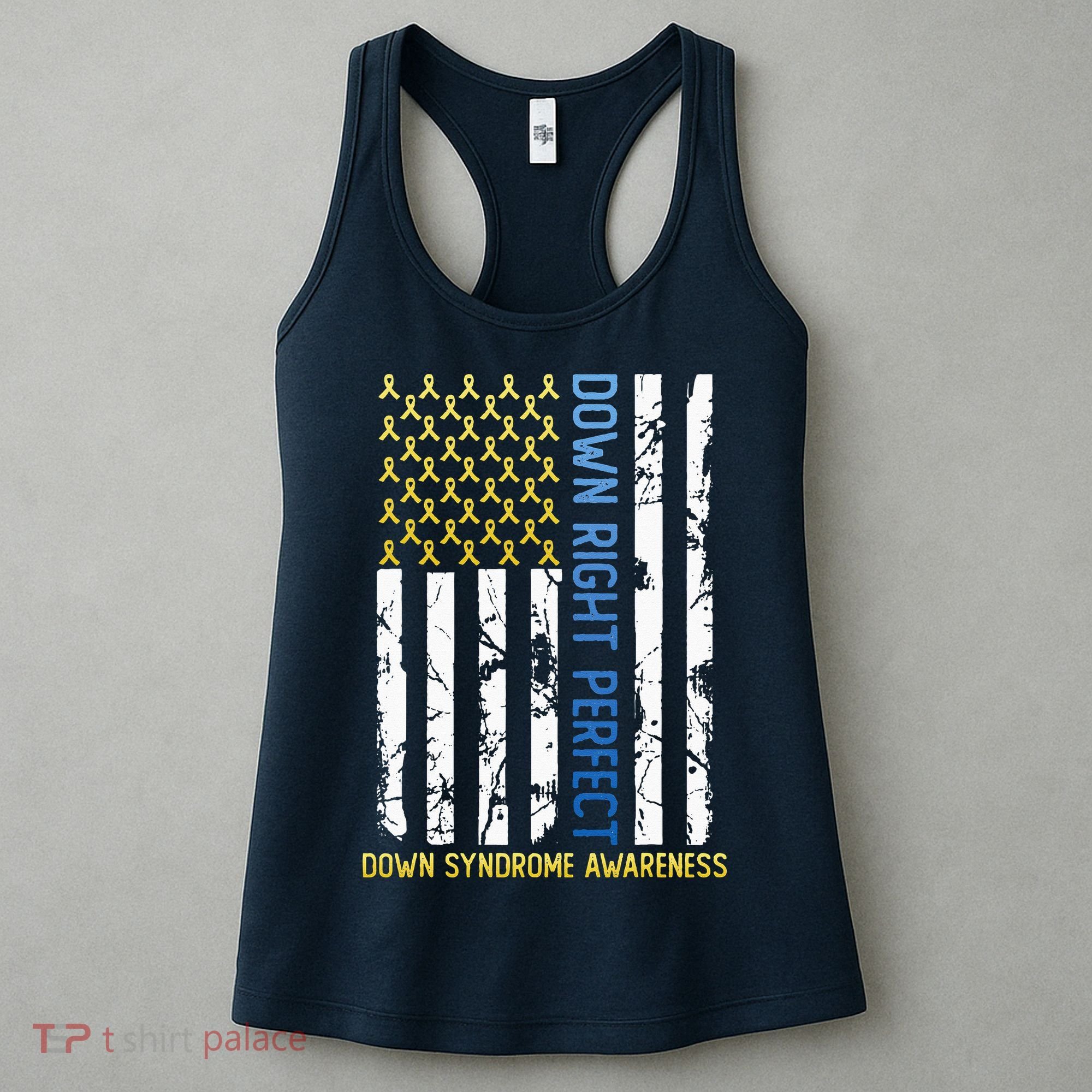 Down Right Perfect Yellow & Blue American Flag Down Syndrome Women's Tank Top