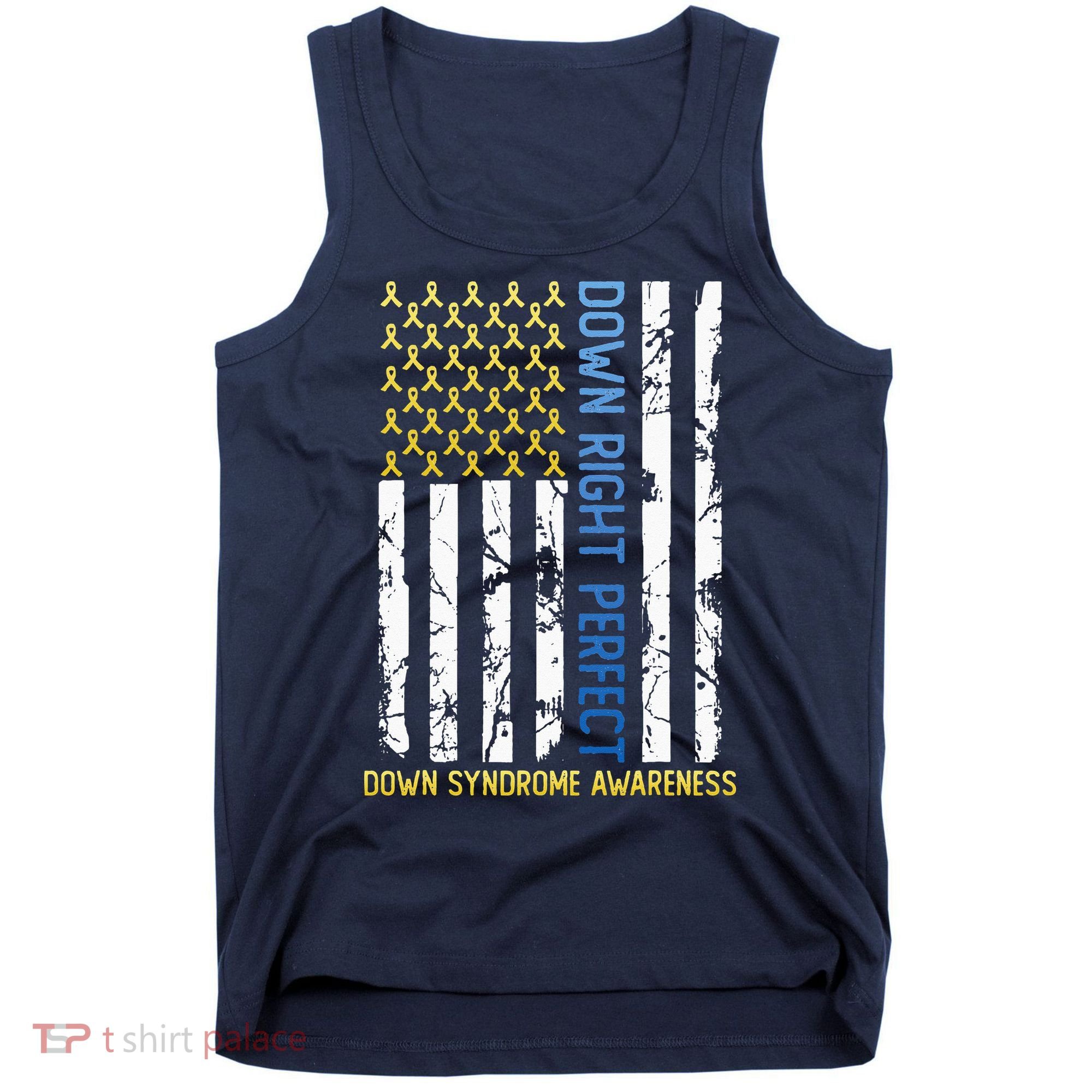 Down Right Perfect Yellow & Blue American Flag Down Syndrome Tank Top