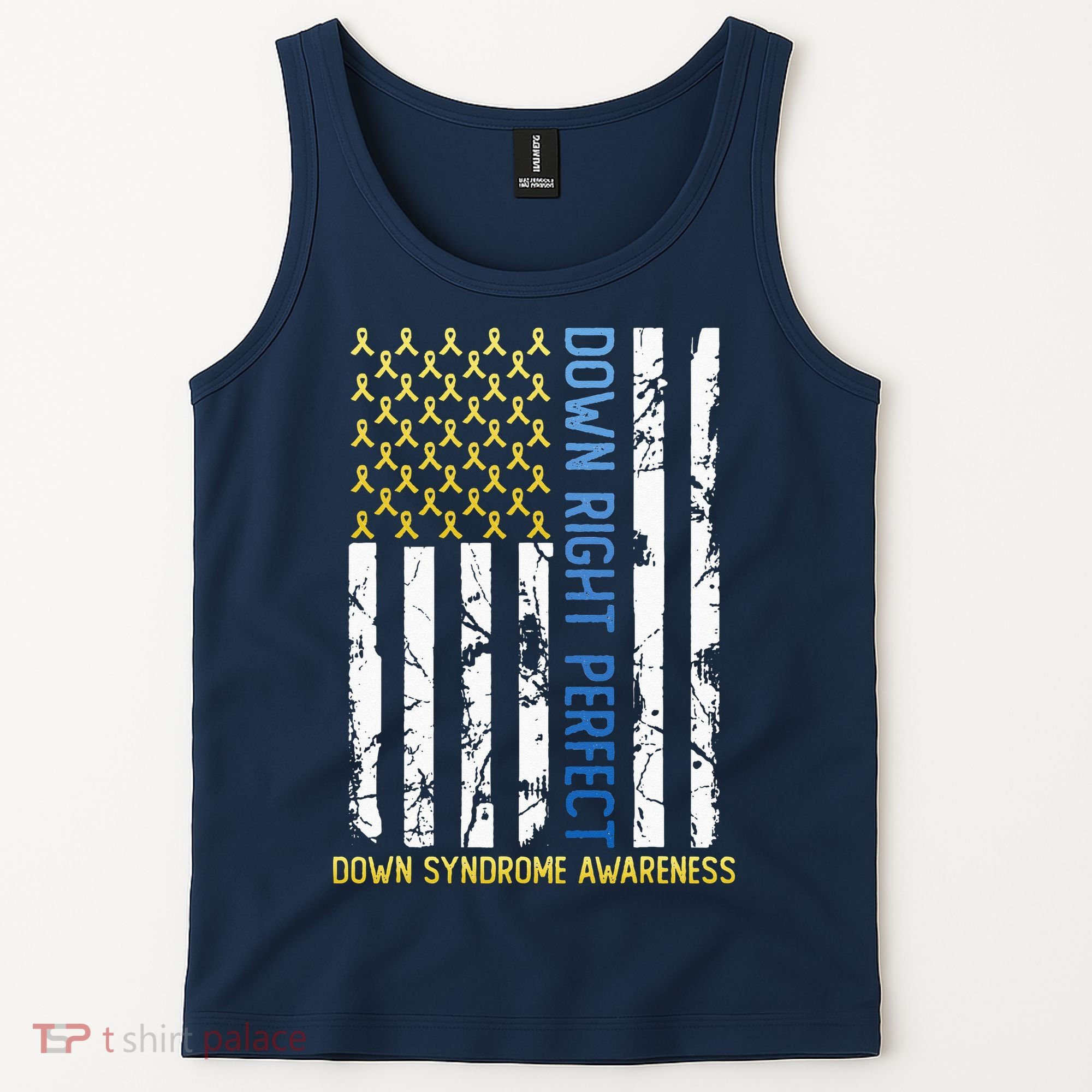 Down Right Perfect Yellow & Blue American Flag Down Syndrome Tank Top