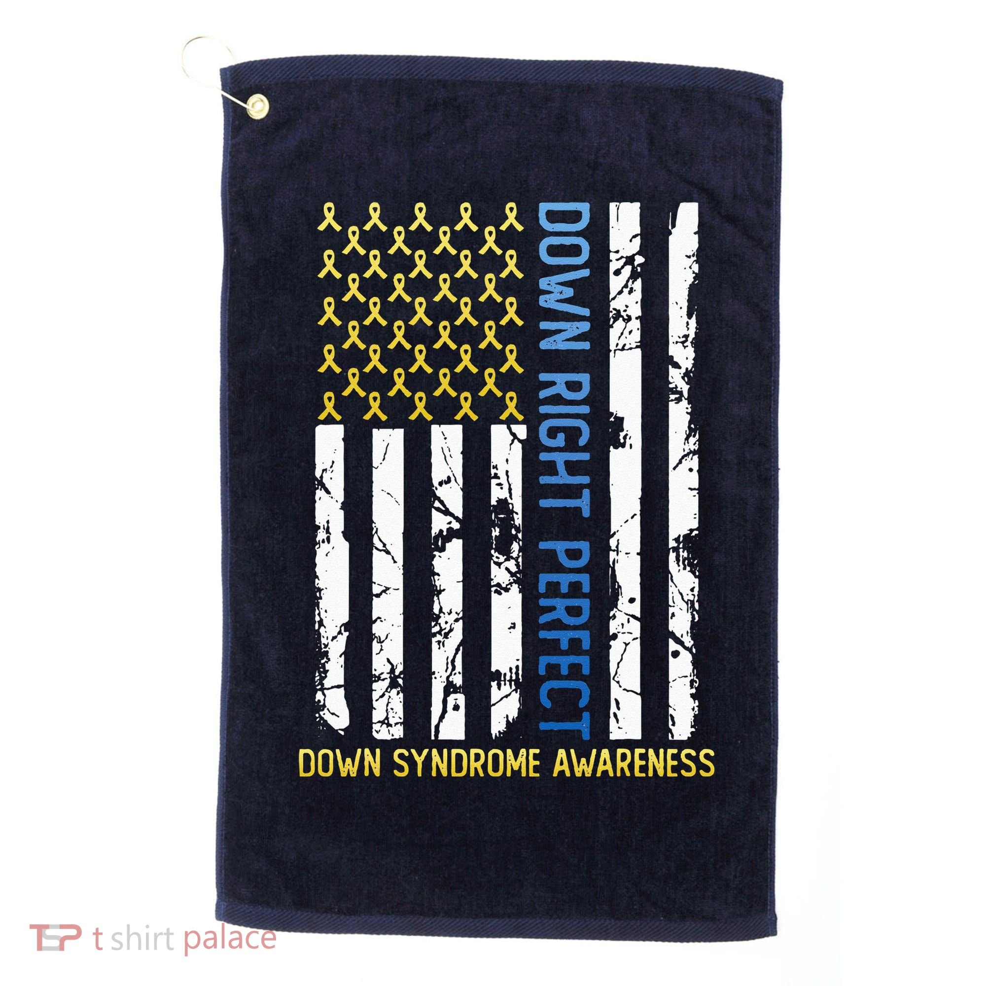 Down Right Perfect Yellow & Blue American Flag Down Syndrome Golf Towel