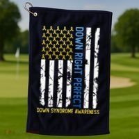 Down Right Perfect Yellow & Blue American Flag Down Syndrome Golf Towel thumb 1
